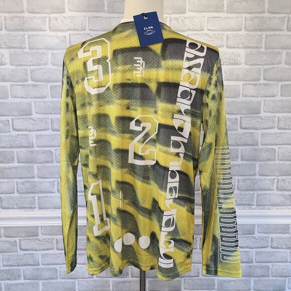 Flan Labs Cellar Soccer Jersey Mens L Green Geo  Long Sleeve Blokecore NEW - Picture 2 of 8